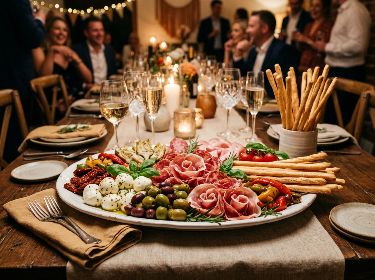 Italian catering platter at a celebratory dinner